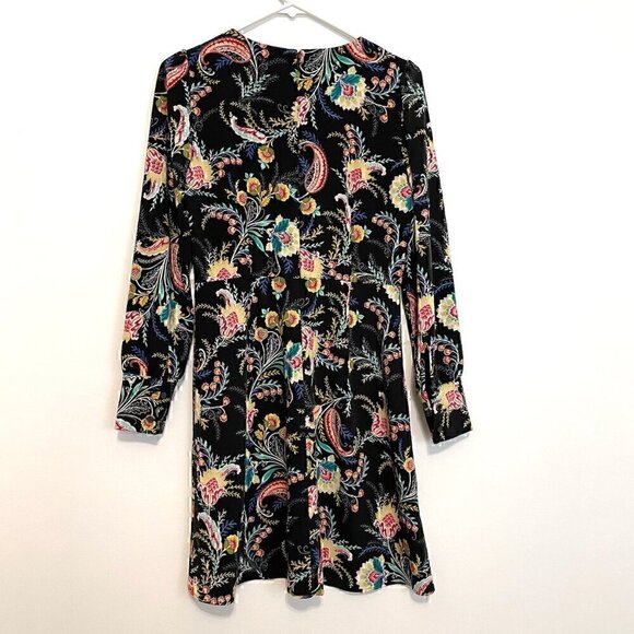 ANN TAYLOR LOFT Floral Flare Dress Black Multi Boho Long Sleeve Fit Flare Dress - Picture 12 of 14